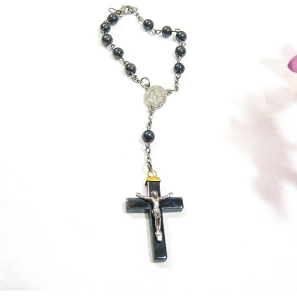 Gemstone Beaded Rearview Mirror Catholic Rosary Christian Religious Prayer Beads - Picture 1 of 4